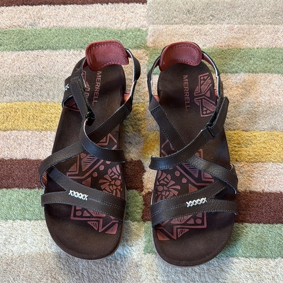 Merrell Shoes - Merrell Sandspur Rose Sandals Cocoa/Coral Leather Comfort Ankle Strap size 10